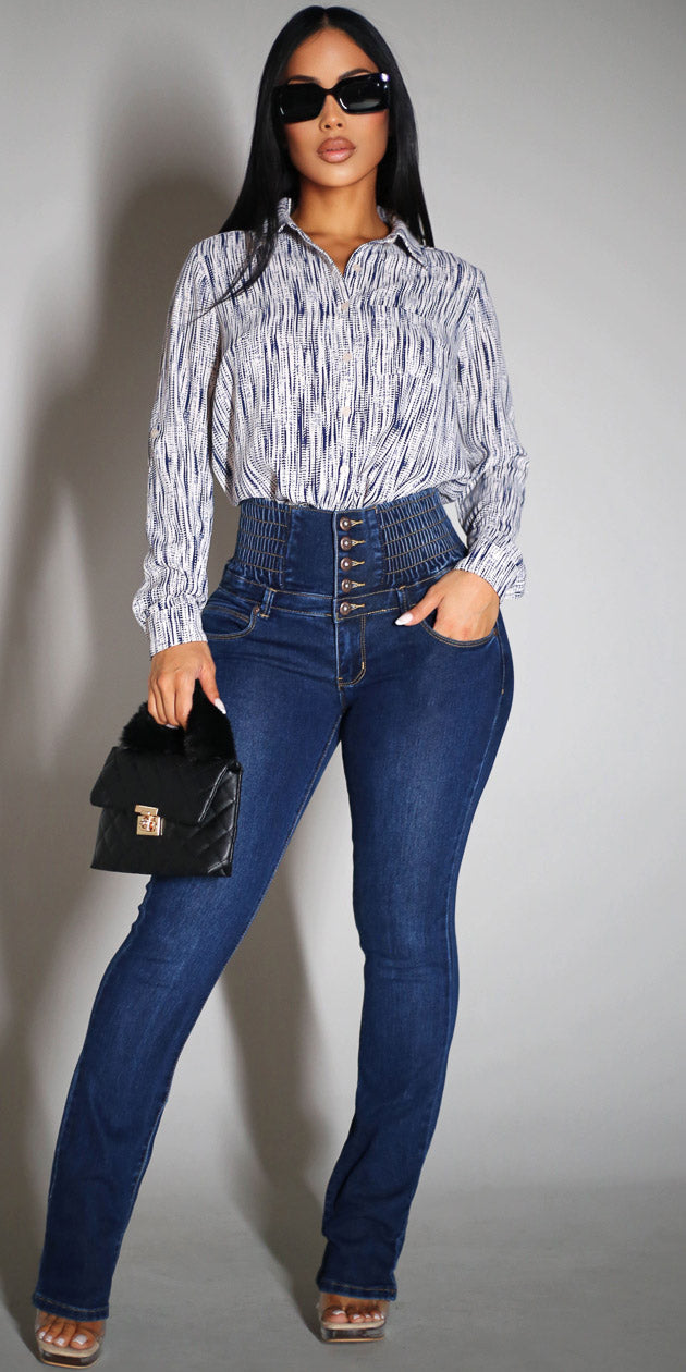 Printed Butt Lift Bootcut Denim Set