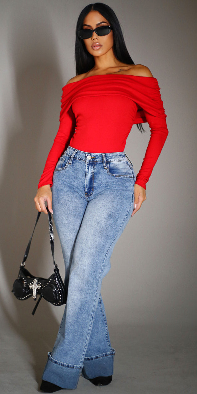 Red Cargo Denim Look