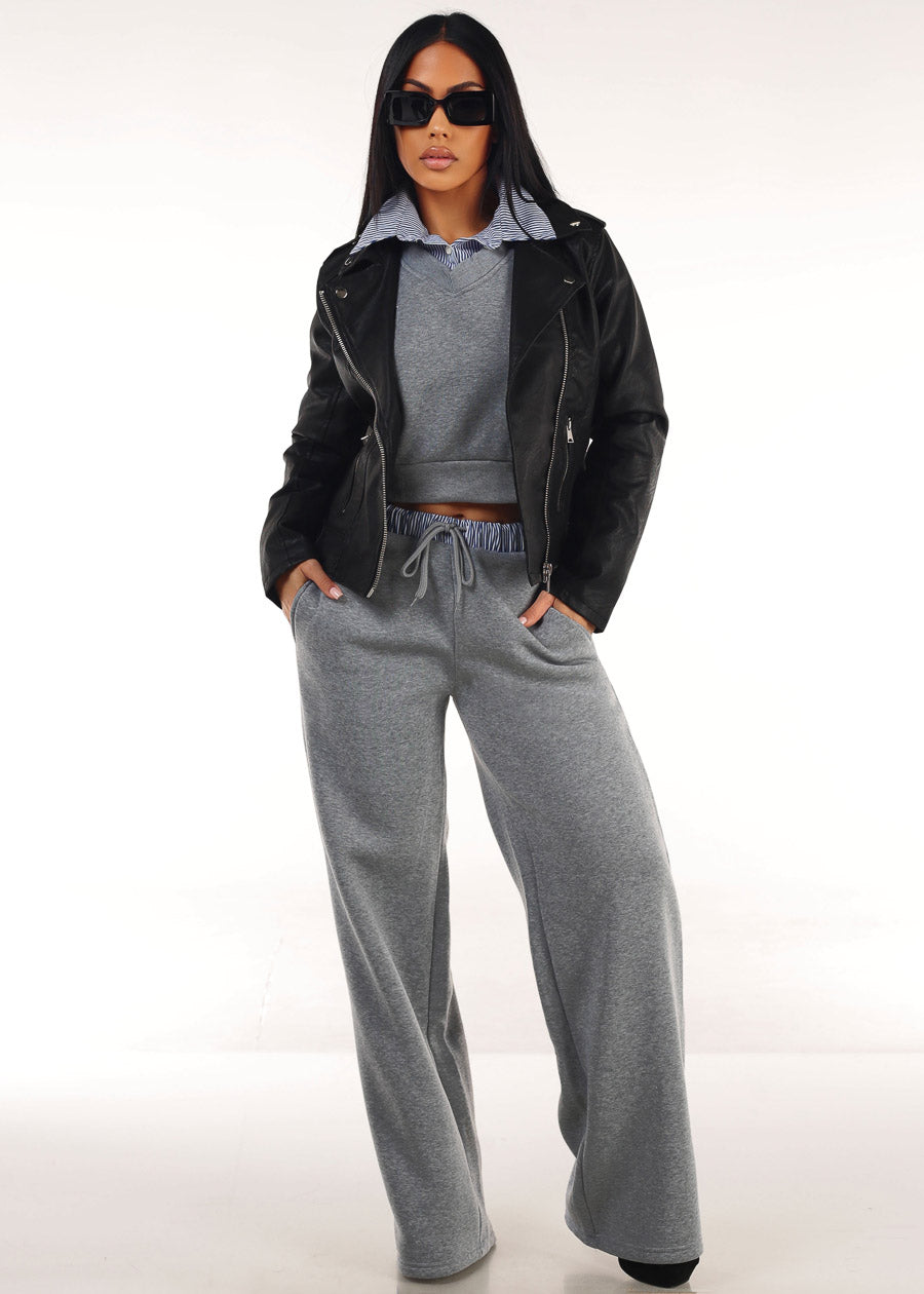 Black Vegan Leather Zip Up Moto Jacket