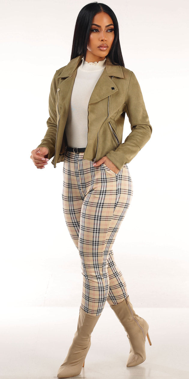 Suede Cream Butt Lift Plaid Trio