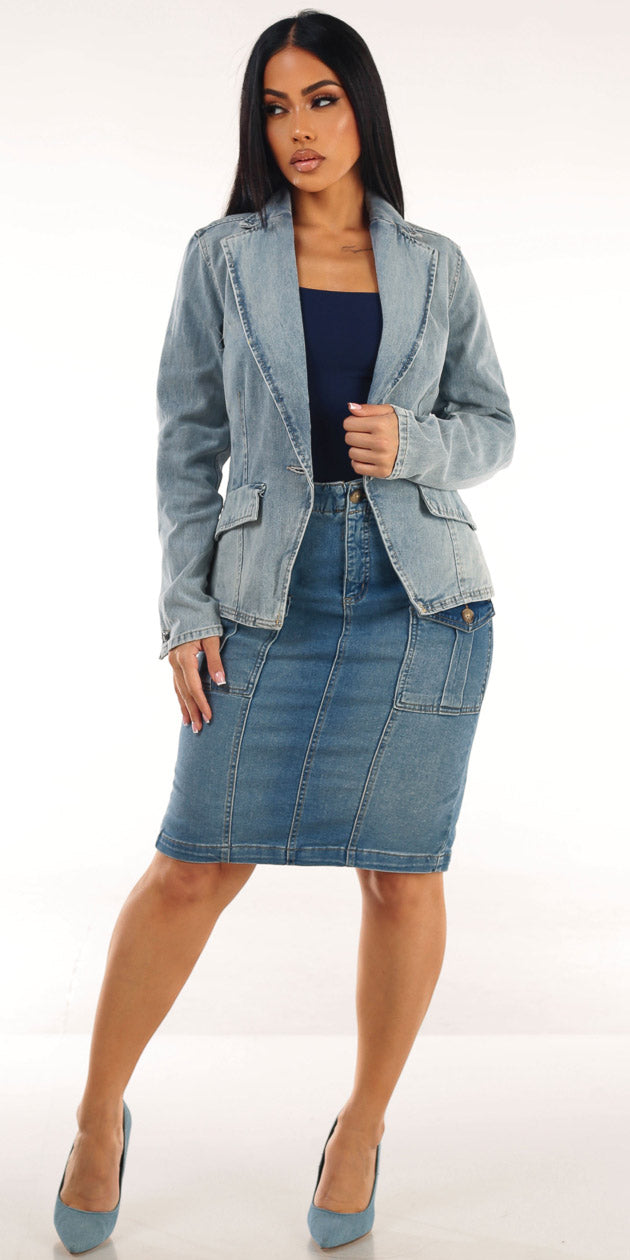 Denim Navy Butt Lift Skirt Trio