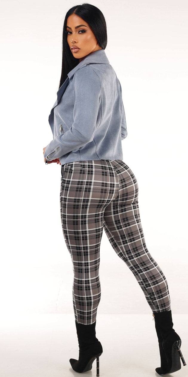 Suede Butt Lift Plaid Trio