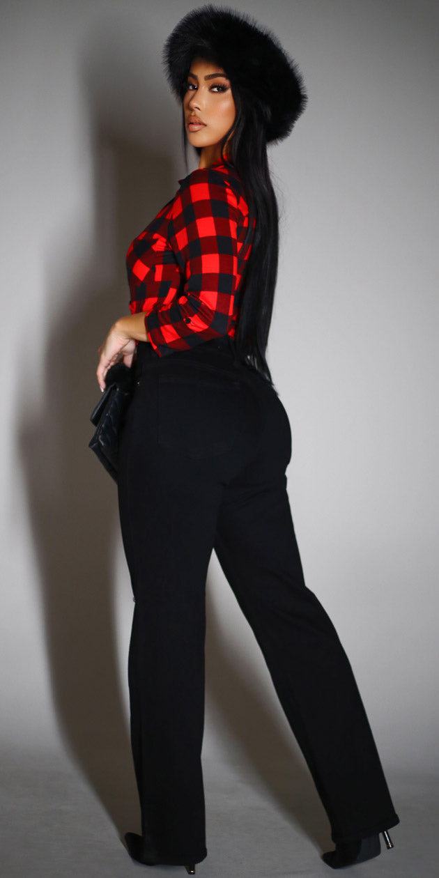 Plaid Wide Leg Jeans Combo