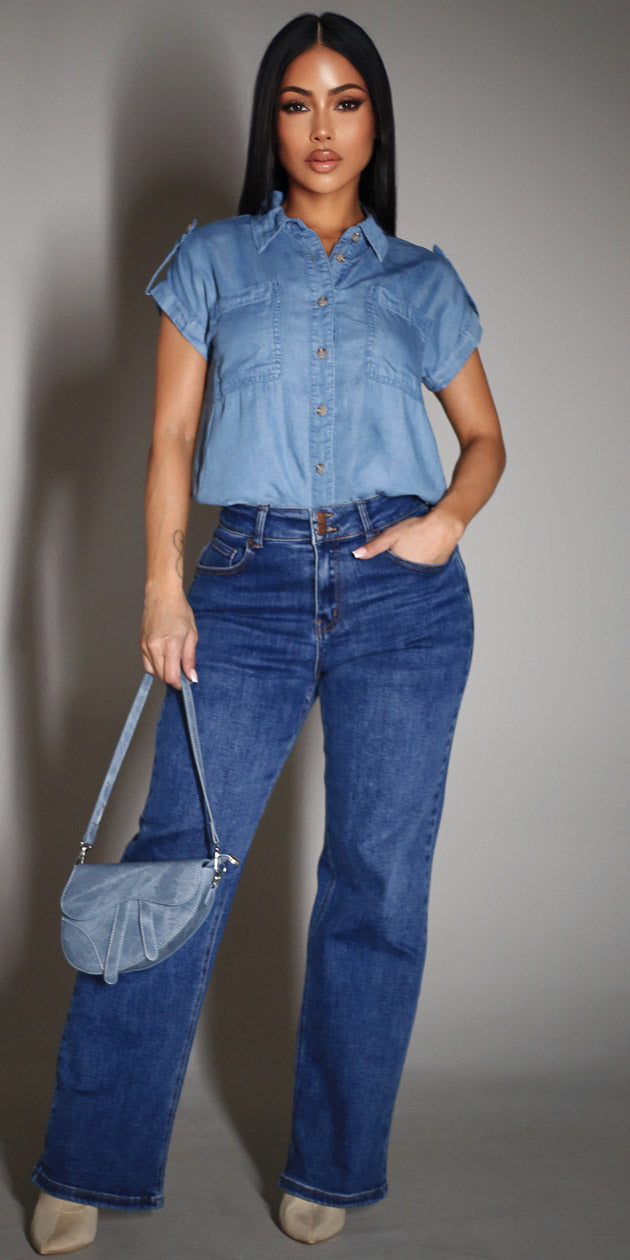 Blue Butt Lift Denim Look