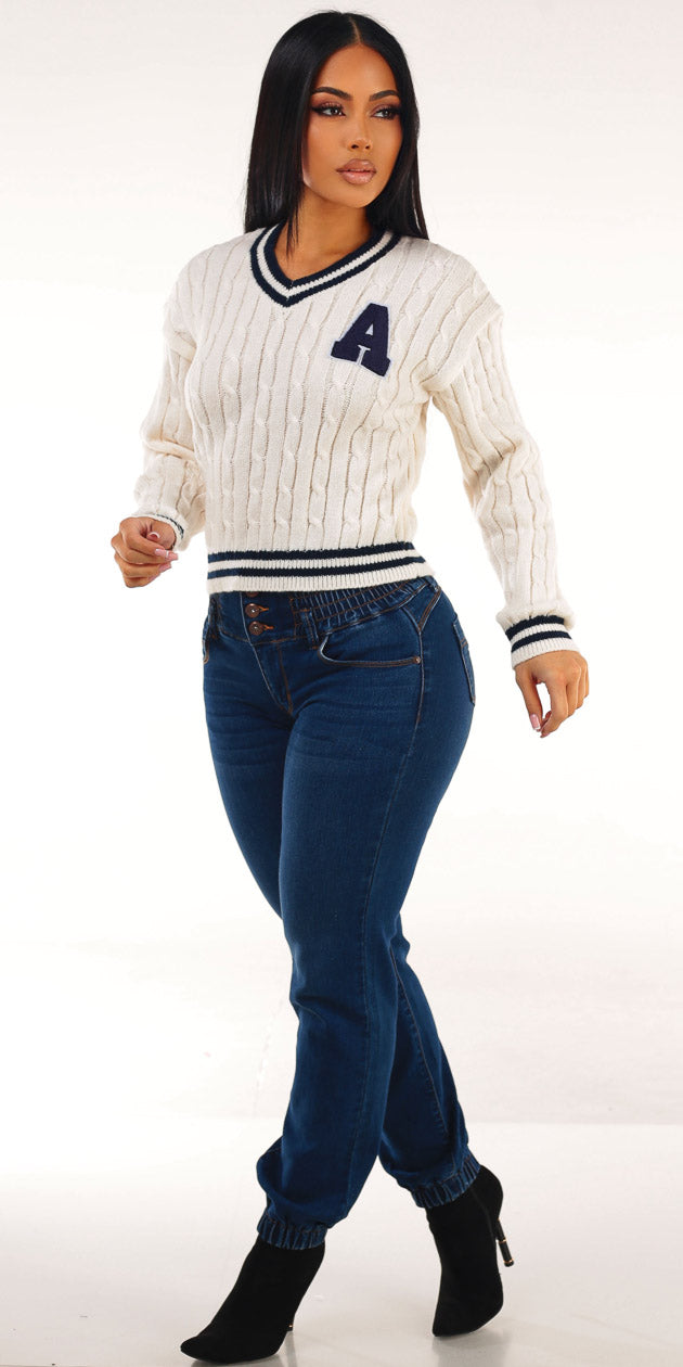 Cream Butt Lift Denim Outfit