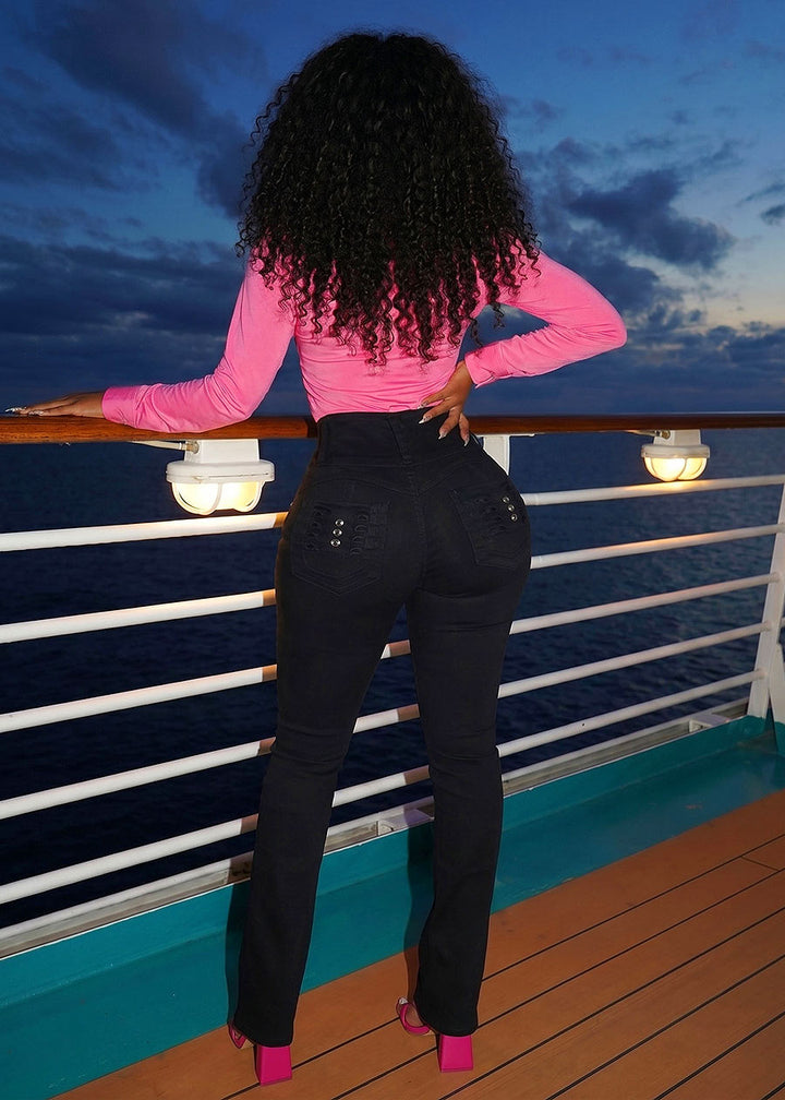 MX JEANS Butt Lift High Waist Black Bootcut Jeans