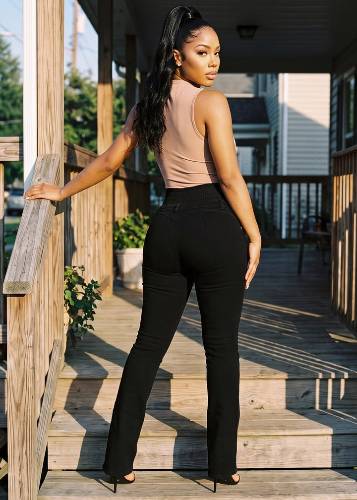 MX JEANS Butt Lift 5 Button Spandex Waist Bootcut Jeans Black