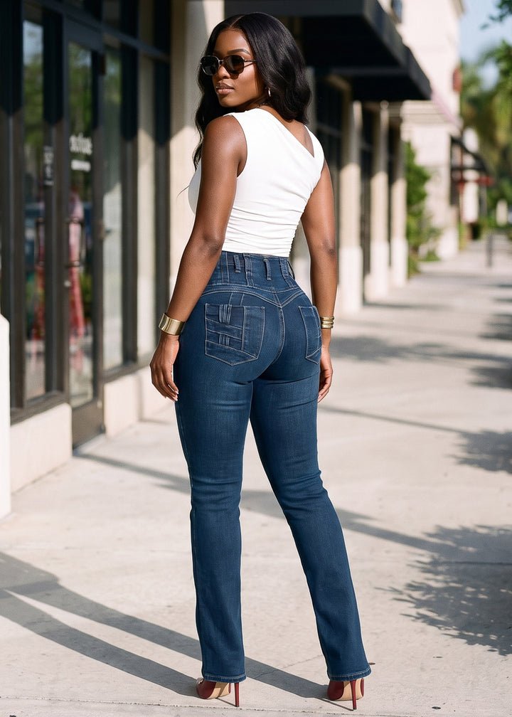 MX JEANS Butt Lift High Waist Stretch Bootcut Jeans Dark Wash