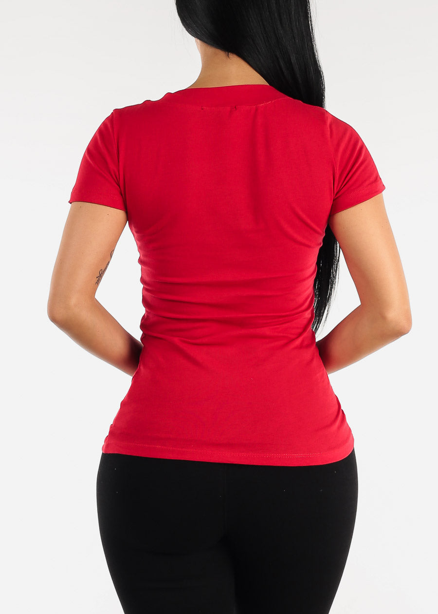 V-Neck Basic T-Shirt (Red)