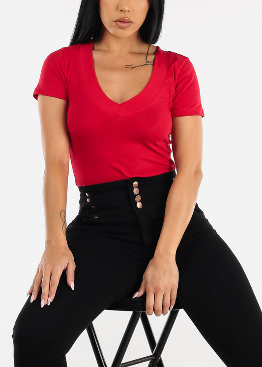 V-Neck Basic T-Shirt (Red)