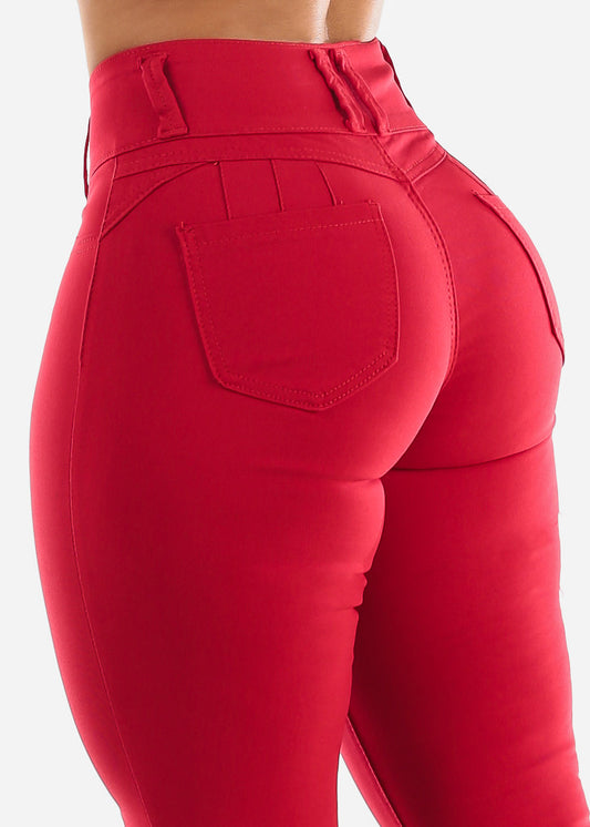 High Waist Butt Lift Levanta Cola Red Jeggings