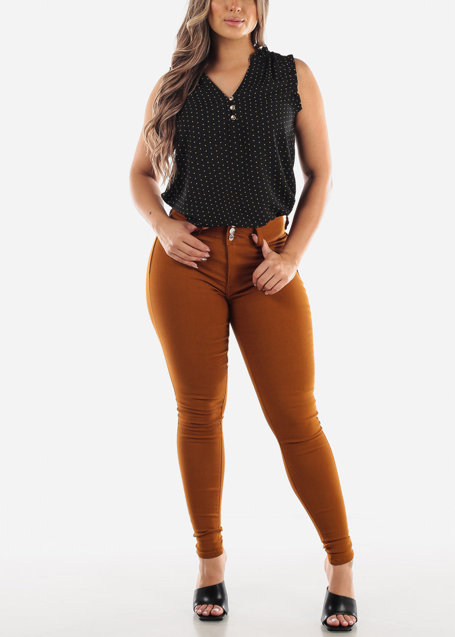 High Waist Butt Lift Levanta Cola Brown Jeggings