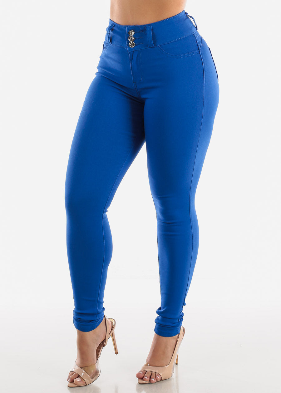 High Waisted Butt Lift Levanta Cola Blue Jeggings