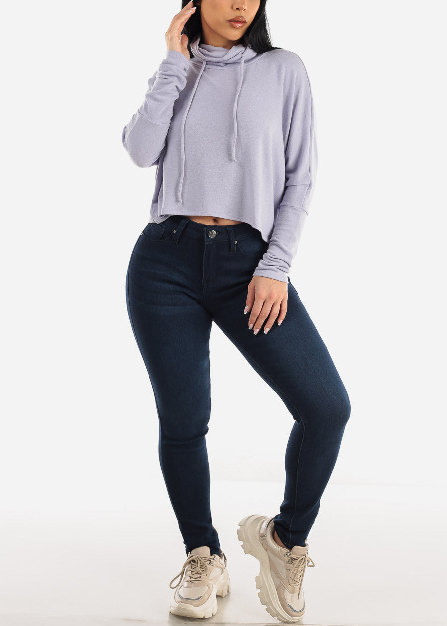 Mid Rise Dark Stretchy One Button Skinny Jeans