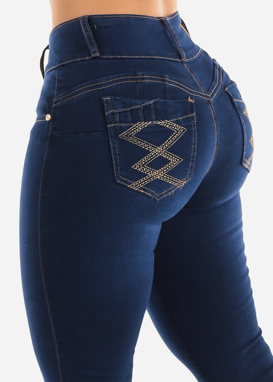 MX JEANS Butt Lifting Mid Rise Levantacola Dark Blue Skinny Jeans