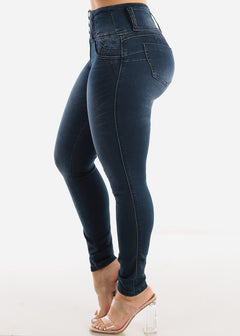 High Waisted Butt Lift Dark Wash Skinny Jeans