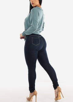 High Waisted Classic Stretchy Dark Skinny Jeans