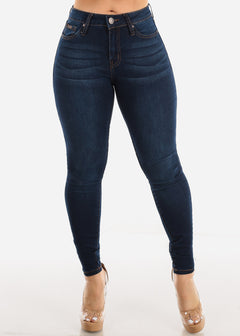 Classic Mid Rise Stretchy Whiskered Dark Skinny Jeans