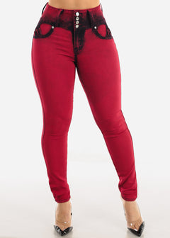 Red Butt Lift Levantacola High Waisted Skinny Jeans