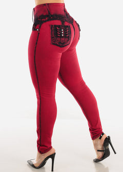 Red Butt Lift Levantacola High Waisted Skinny Jeans