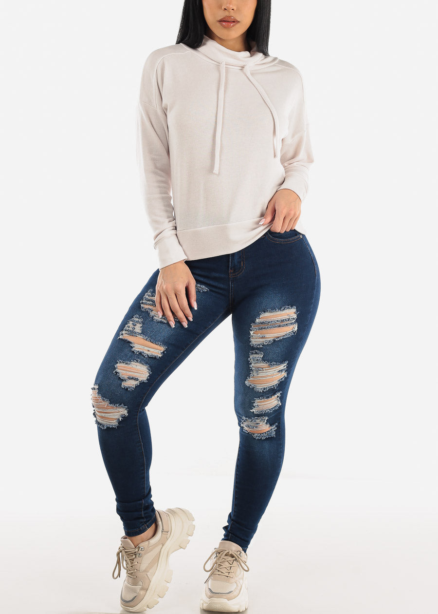 Mid Rise Distressed Dark Stretchy Skinny Jeans