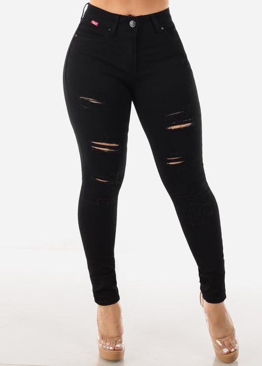 Black Distressed Stretchy Skinny Jeans