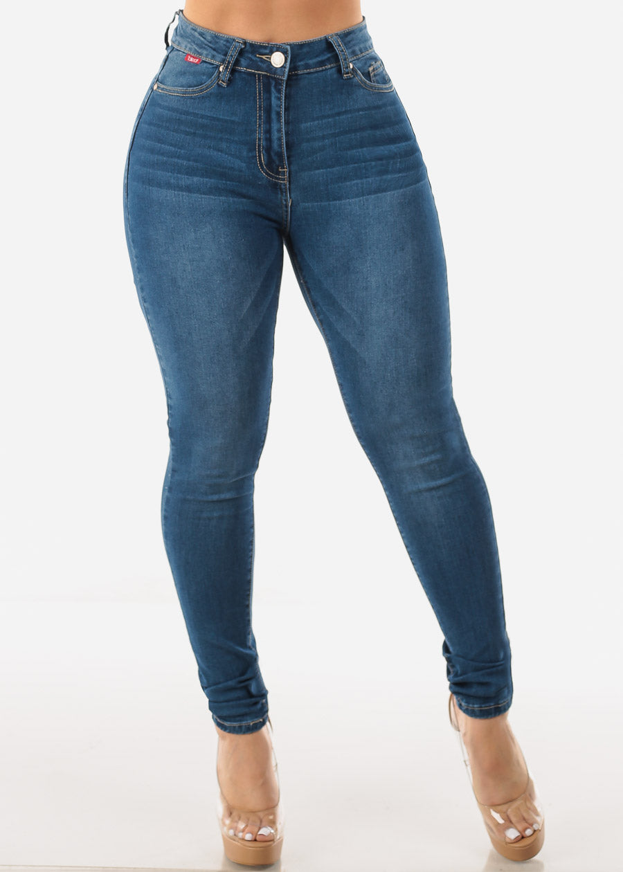Classic High Waist Stretchy Whiskered Skinny Jeans