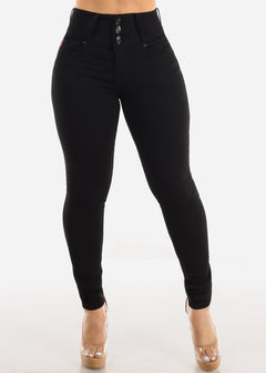 3 Button High Waisted Levantacola Black Skinny Jeans