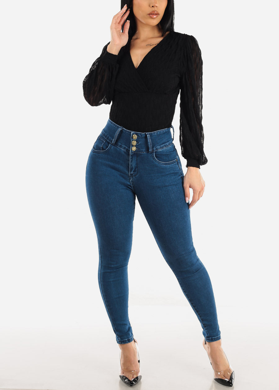 Super High Waist Butt Lifting Stretch Skinny Jeans Med Blue