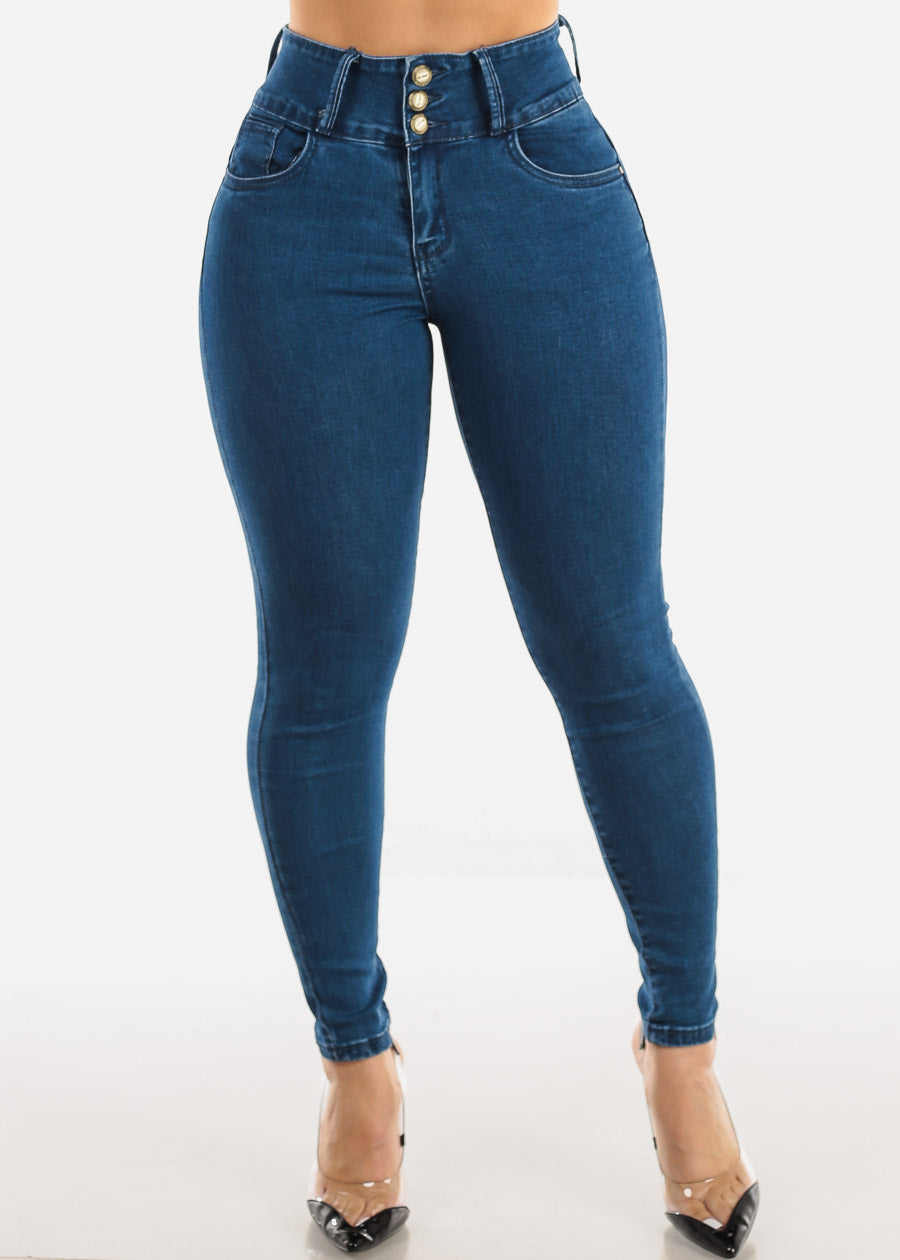 Super High Waist Butt Lifting Stretch Skinny Jeans Med Blue