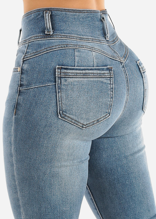 Super High Waisted Levantacola Blue Skinny Jeans