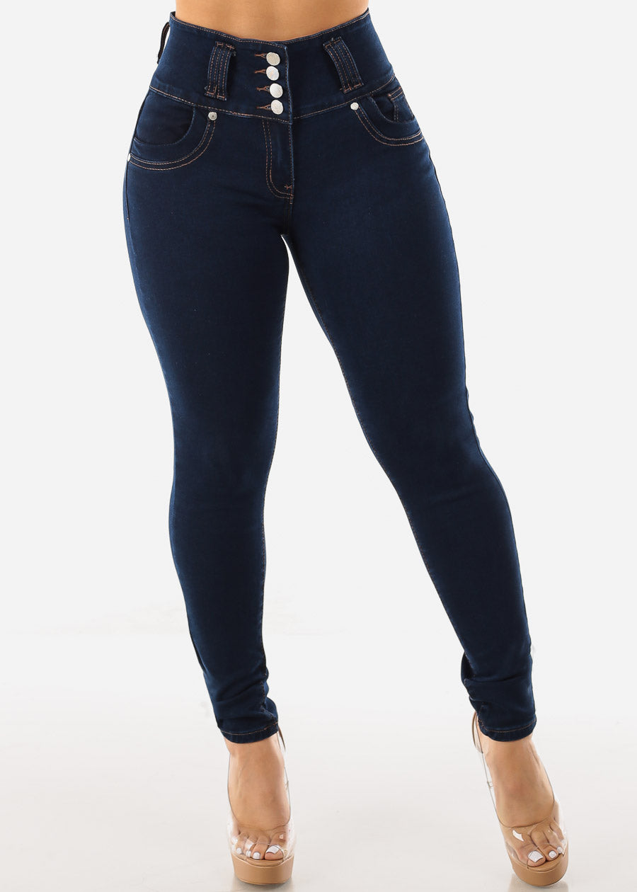 High Waisted Levantacola Dark Wash Skinny Jeans