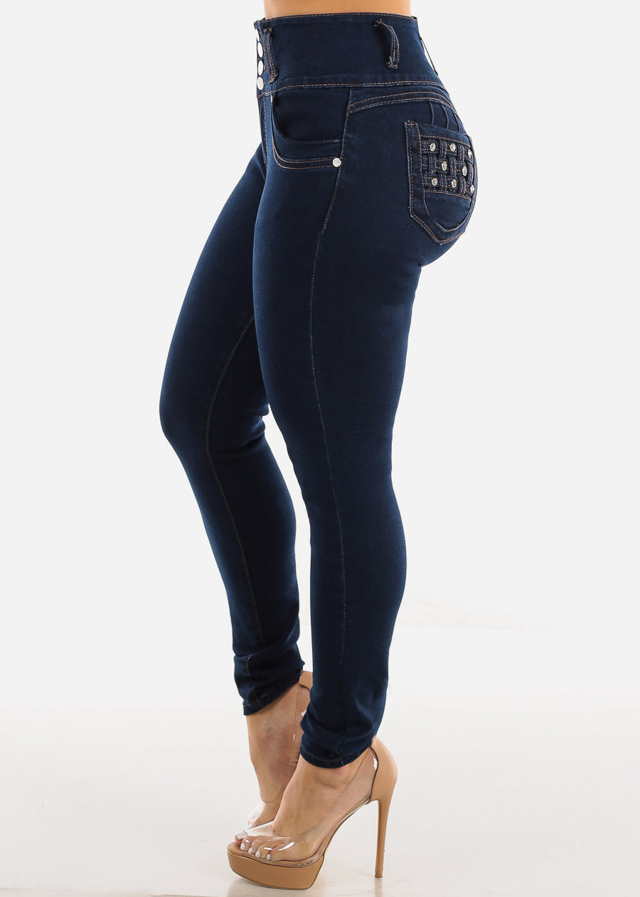 High Waisted Levantacola Dark Wash Skinny Jeans