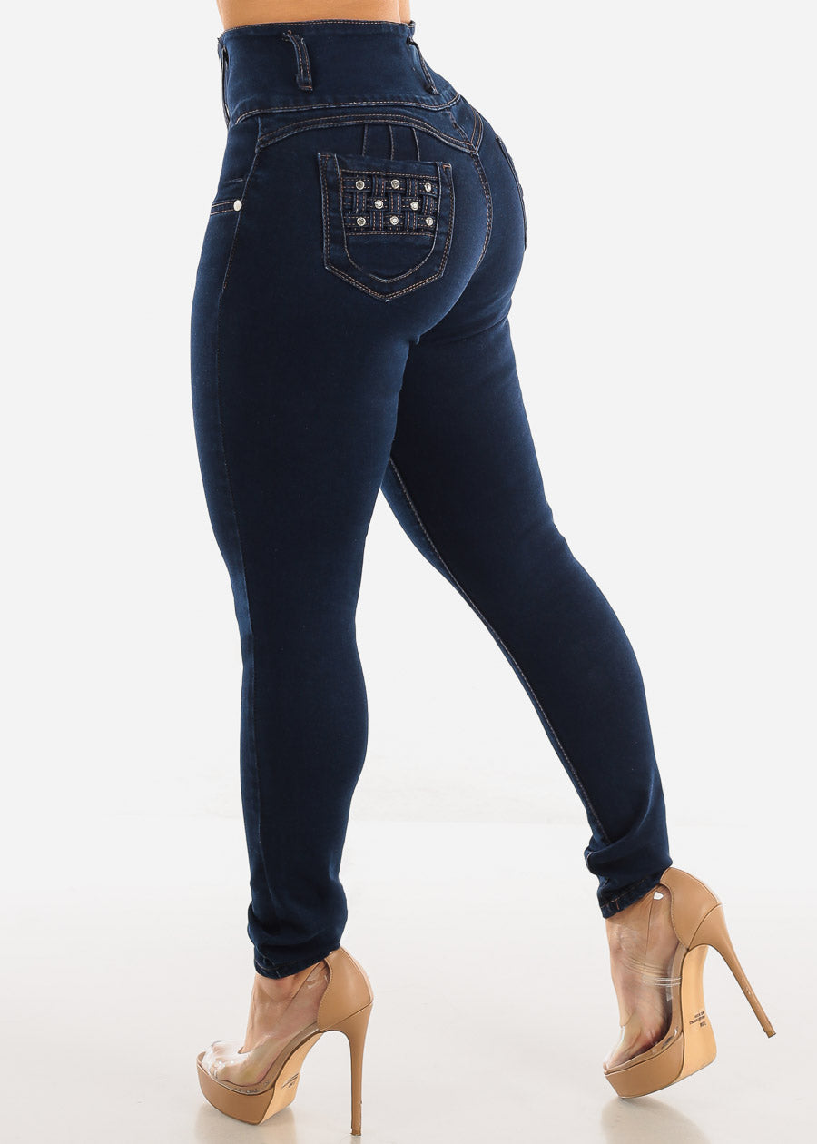 High Waisted Levantacola Dark Wash Skinny Jeans