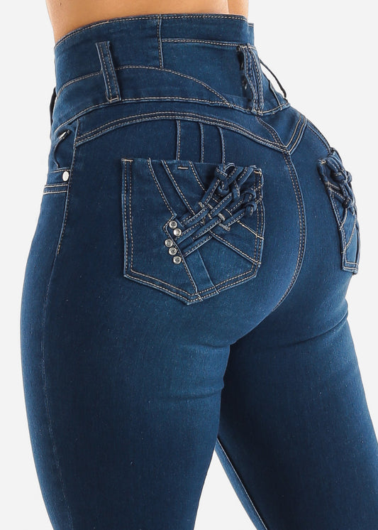 Super High Waist Levantacola Skinny Jeans Indigo