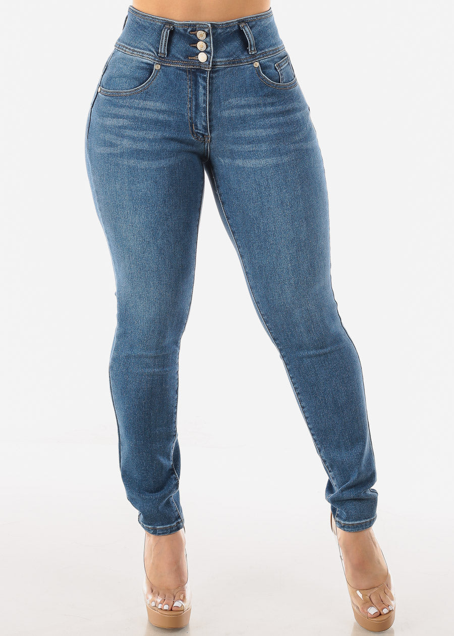 Super High Waist Butt Lifting Skinny Jeans Med Blue