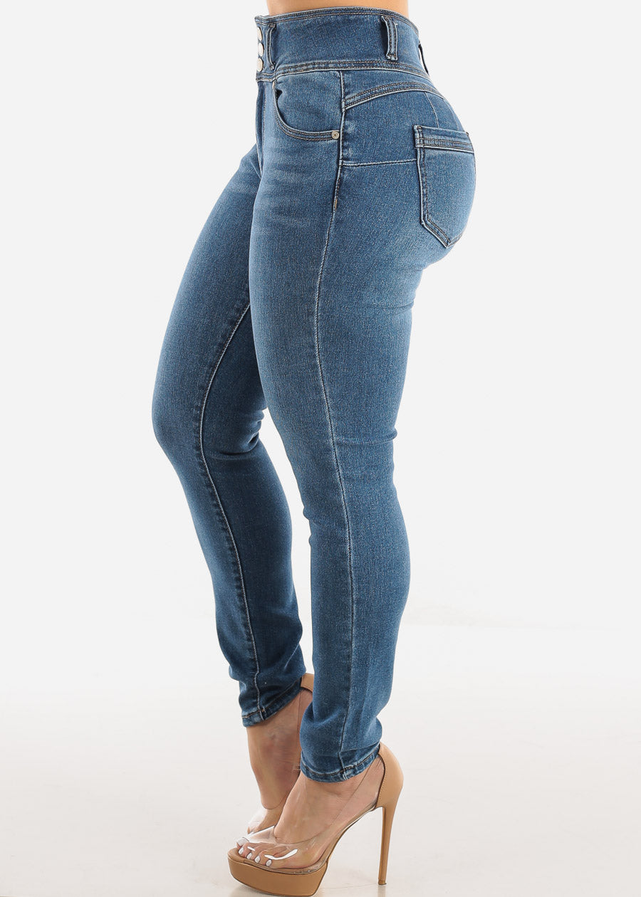 Super High Waist Butt Lifting Skinny Jeans Med Blue