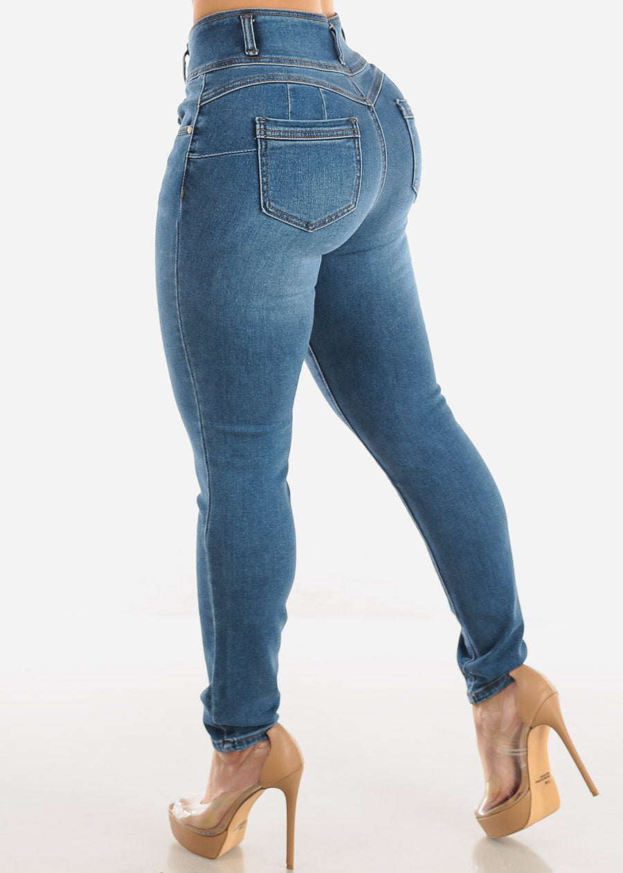 Super High Waist Butt Lifting Skinny Jeans Med Blue