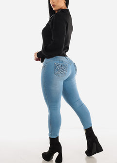 MX JEANS Butt Lifting Mid Rise Light Blue Skinny Jeans