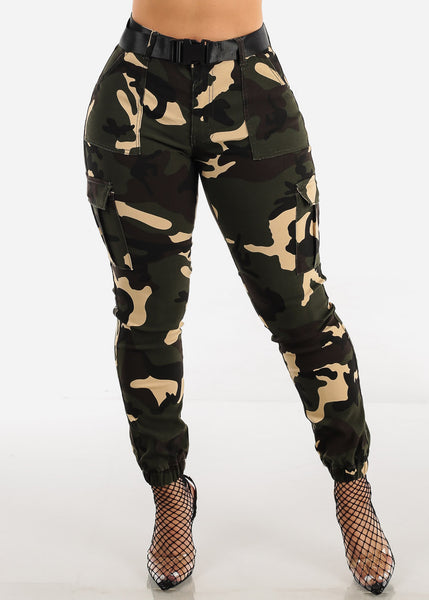 Yelete Women's Camouflage 5-Pocket Cotton Blend Jeggings - Camo Army G 