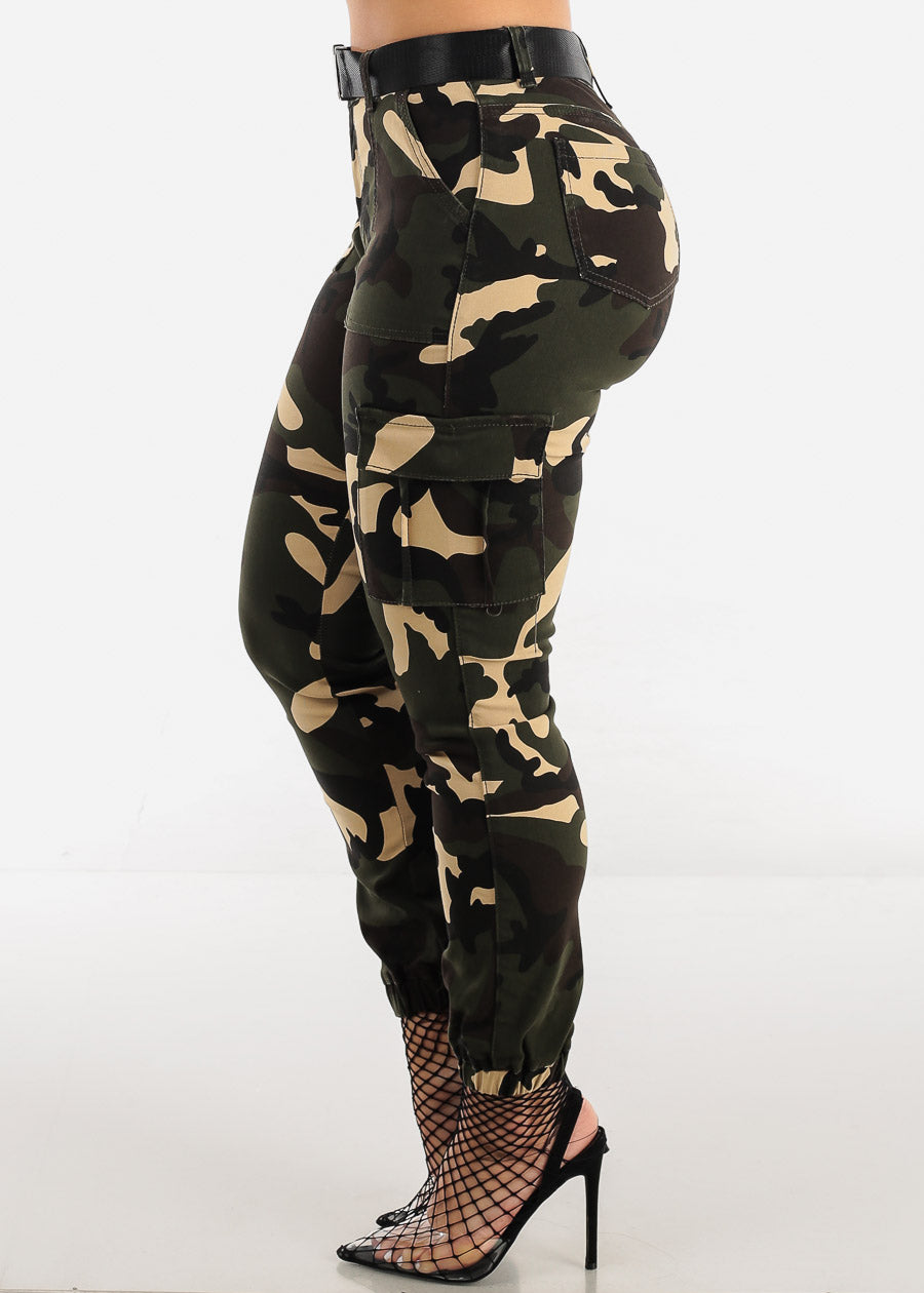 Camouflage Cargo Jogger Pants with Belt