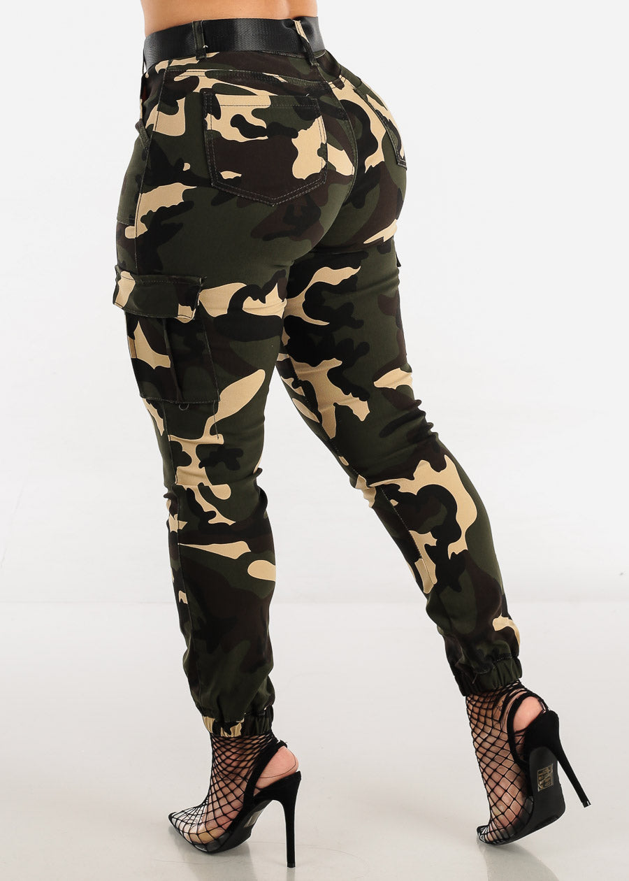 Camouflage Cargo Jogger Pants with Belt