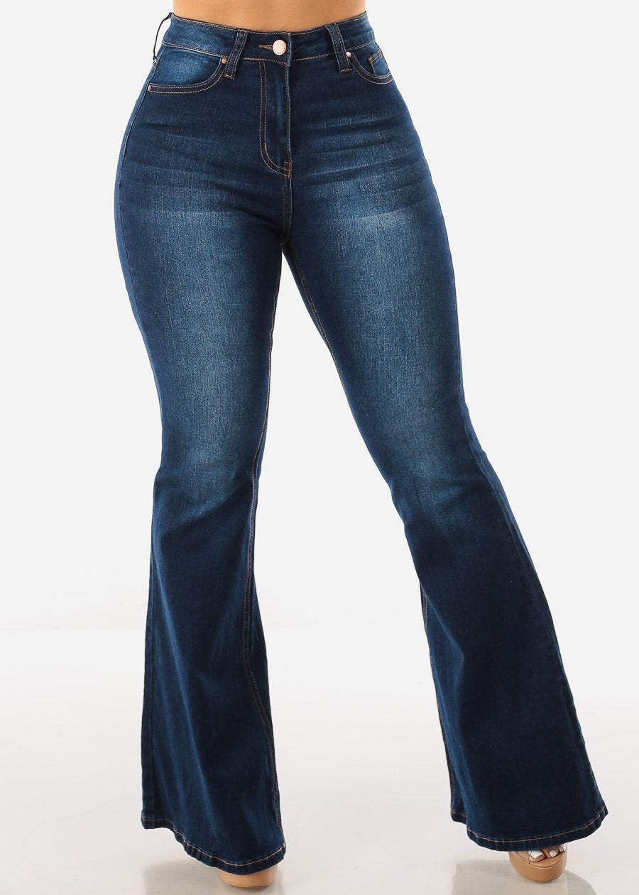 High Waist Butt Lifting Flared Bootcut Jeans Dark Wash