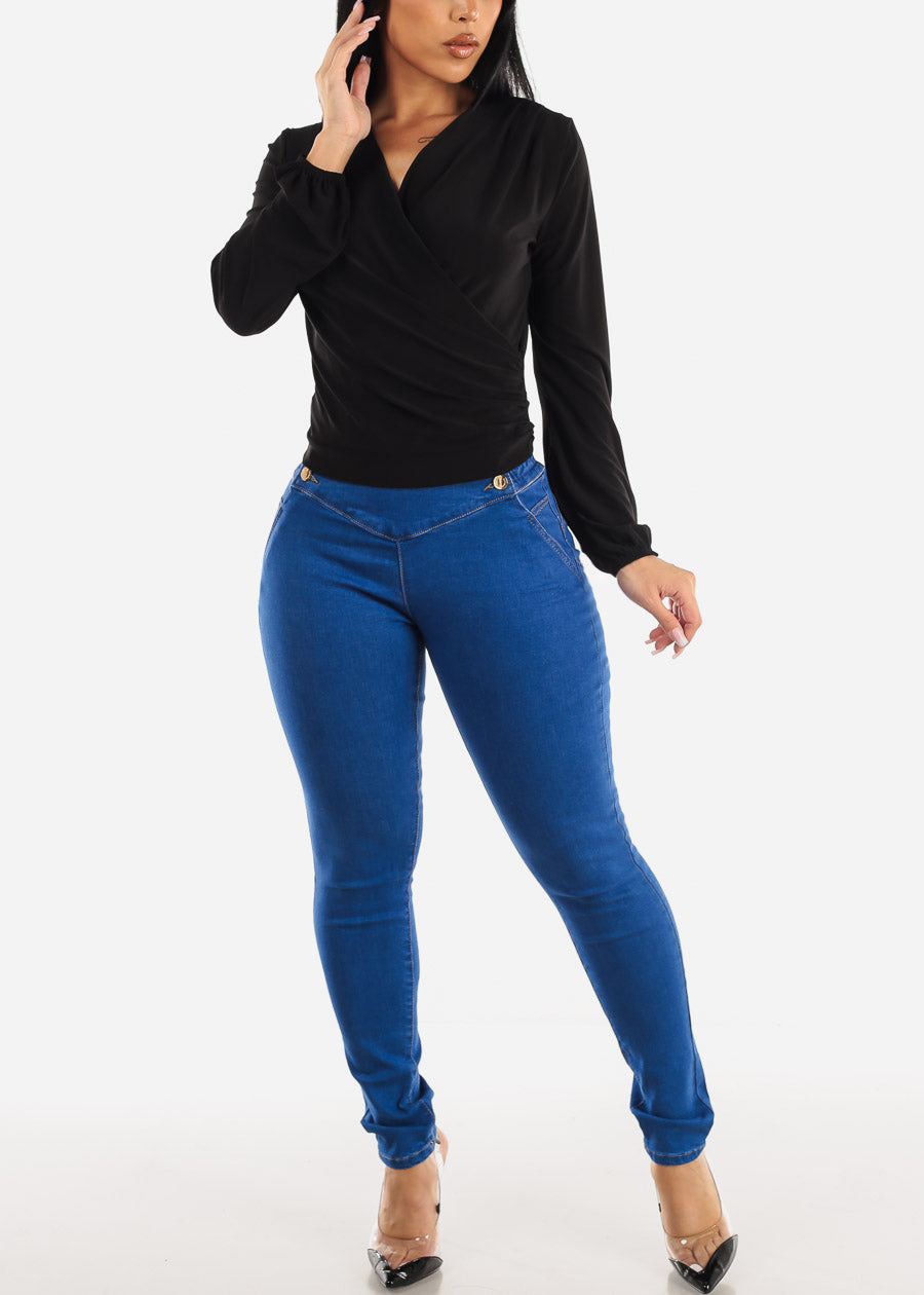 High Spandex Waist Butt Lifting Skinny Jeans Indigo