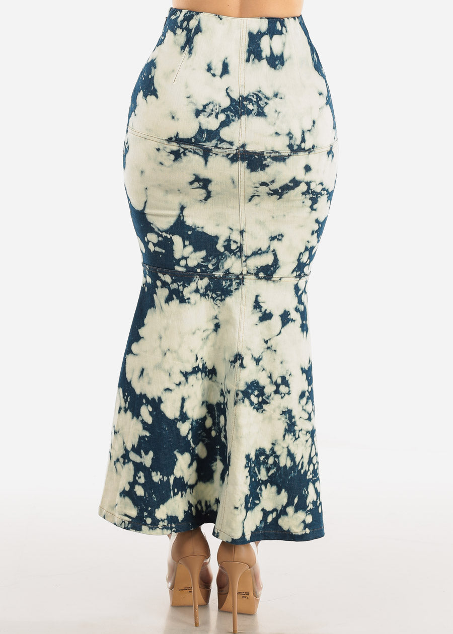 Denim Acid Wash Mermaid Maxi Skirt