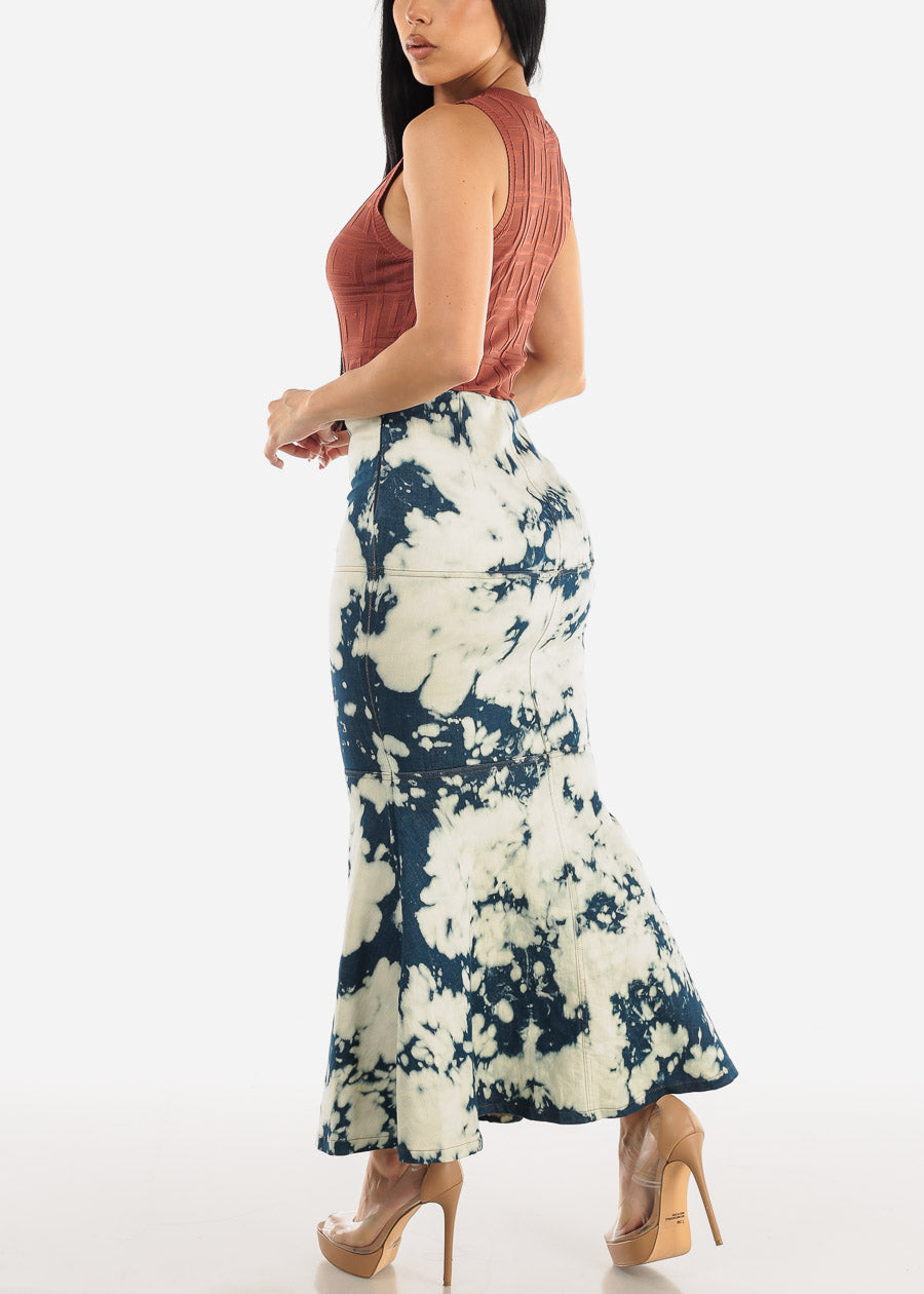 Denim Acid Wash Mermaid Maxi Skirt