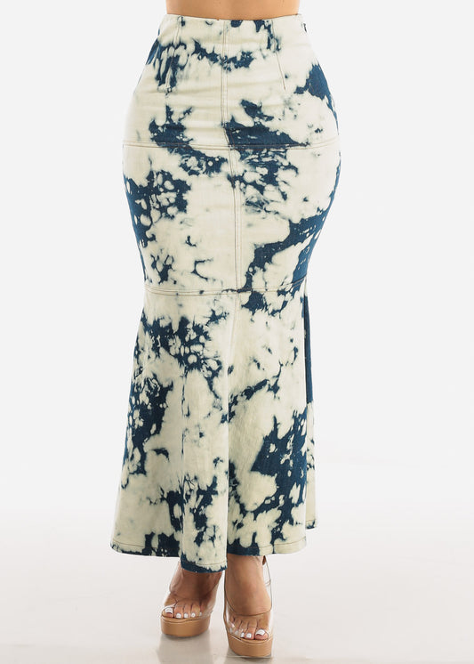 Denim Acid Wash Mermaid Maxi Skirt