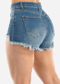 High Waisted Ripped Cut Off Stretchy Denim Shorts