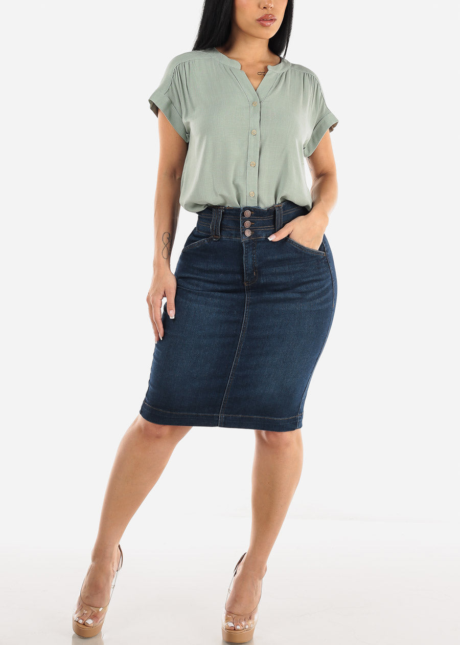 High Waist Butt Lift Dark Denim Pencil Skirt