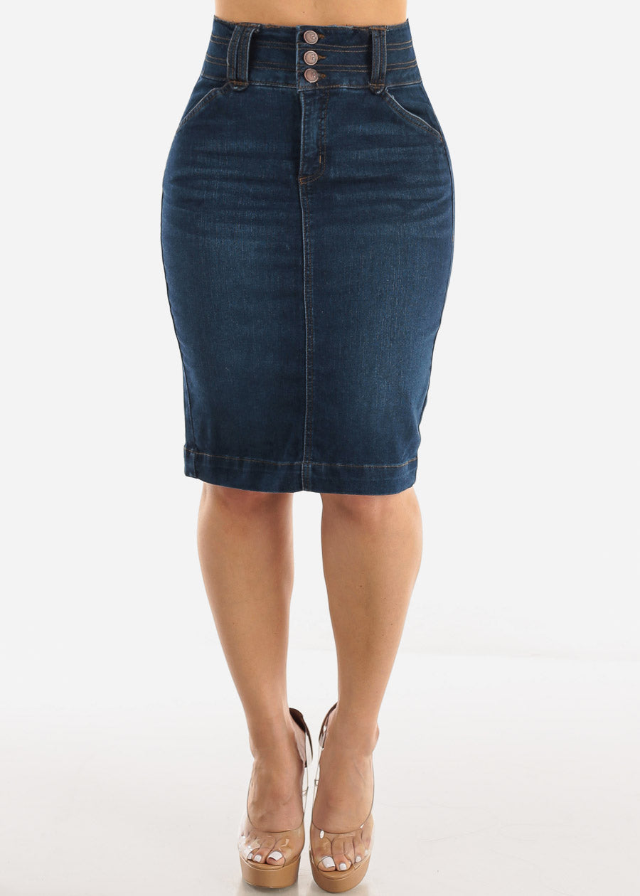 High Waist Butt Lift Dark Denim Pencil Skirt